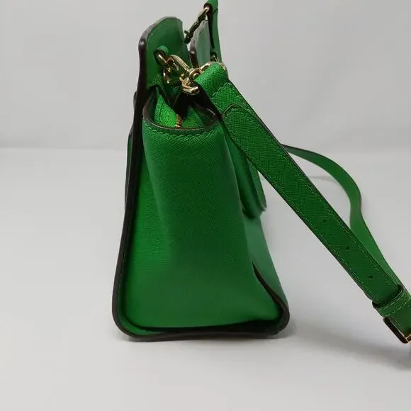 Michael Kors Selma Medium Satchel Green Saffiano Leather Crossbody Tote Purse - Picture 6 of 16